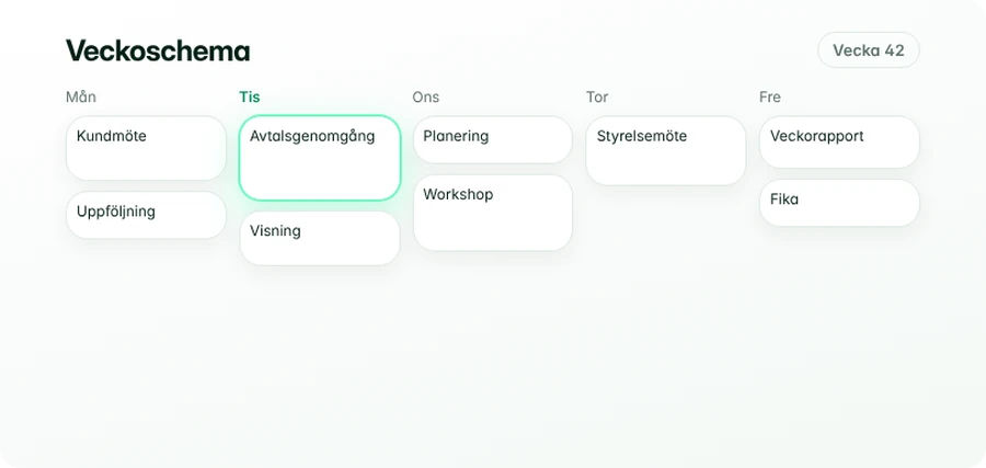 Designstudie av veckoplanering.